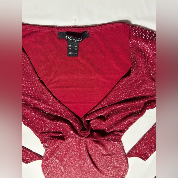 Classy Sparkling Red Long Sleeve Dress - Picture 2 of 3